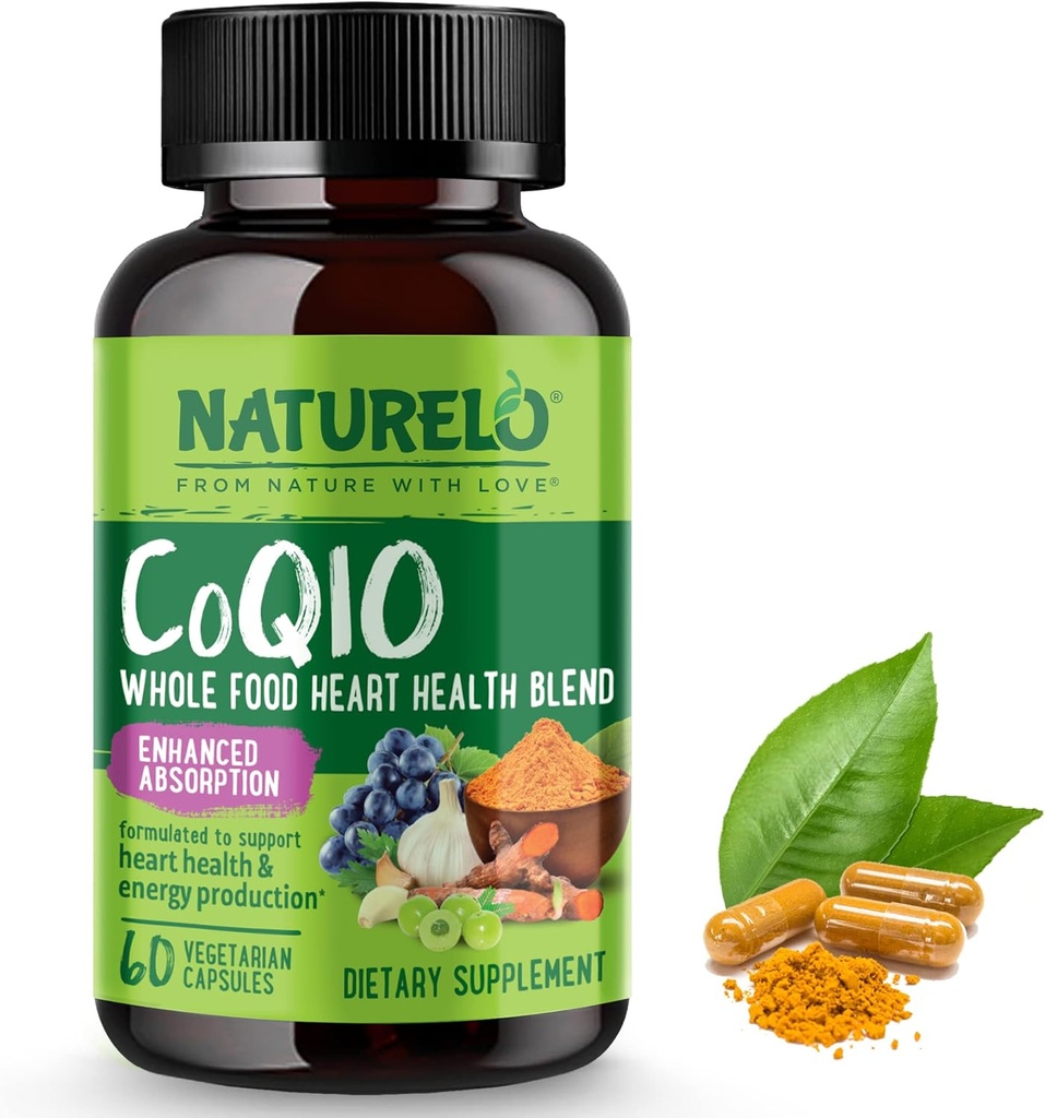 NATLO Whole Food CoQ10 Supplement, 60 Veg Capsules, Heart Health Assembly, Güçlü Antioksi, CoQ10 100 mg for Energy Production Production