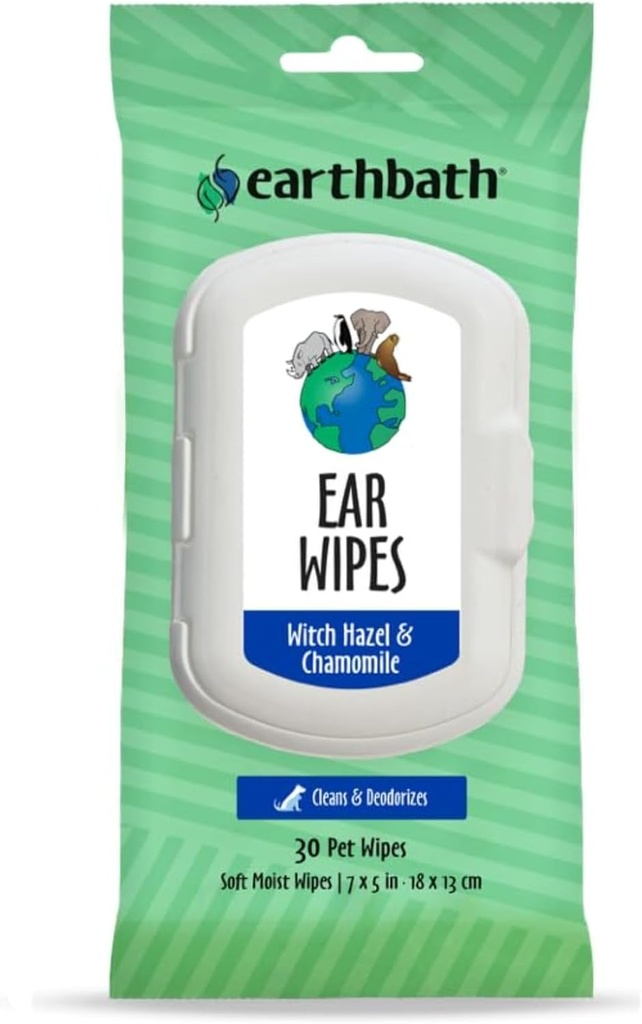 Earthbath Dog Ear Wipes - Gentle Dog Ear Clean, Best Pet Wipes for Dogs & Cats, Made in USA, Cruelty-Free Dog Wipes, Keep Your Pet's Ears Natural Clear & Enfeksiyon Free - 30 Count (1 Pack)
