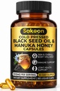 Black Seed Oil Capsules - With New Zealand Manuka Honey, Cold Pressed Turkish Nigella Sativa Oil, 2% Thymoquinone, Immune & Digestive Support, Made in USA, 60 Count, 1010mg per serving