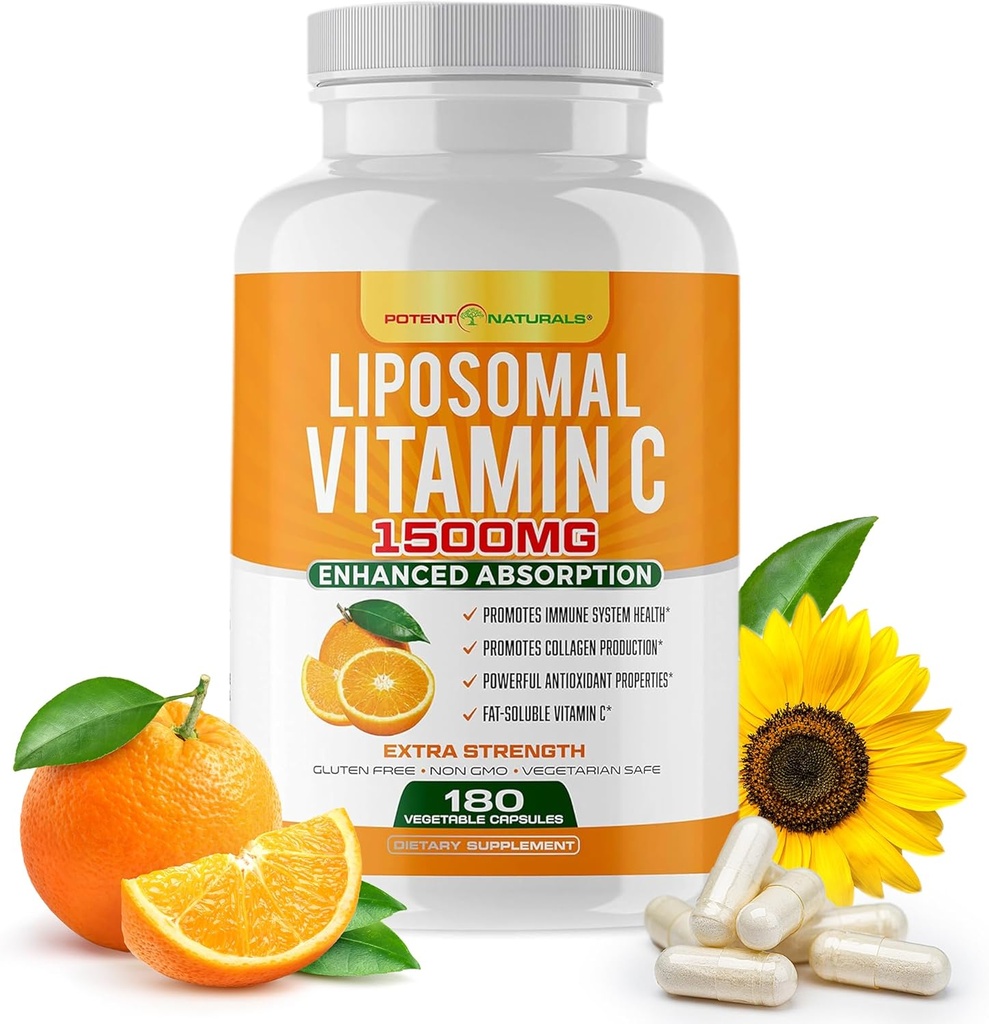 Liposomal Vitamin C 1500 mg, C Supplement - Yüksek Abhidrasyon Ascorbik asit - Immune-Depres & Helps Collagen Production- 180 Capsules