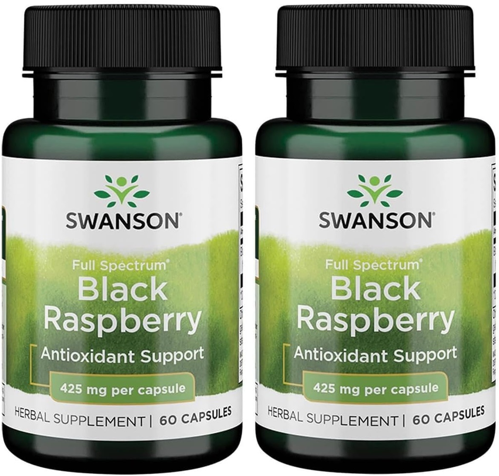Swanson Black Raspberry - Herbal Supplement Genel Sağlık Desteği - Flavonoids & Vitamin C Doğal Kaynağı - (60 Capsules, 425 mg Her) (2 Pack)