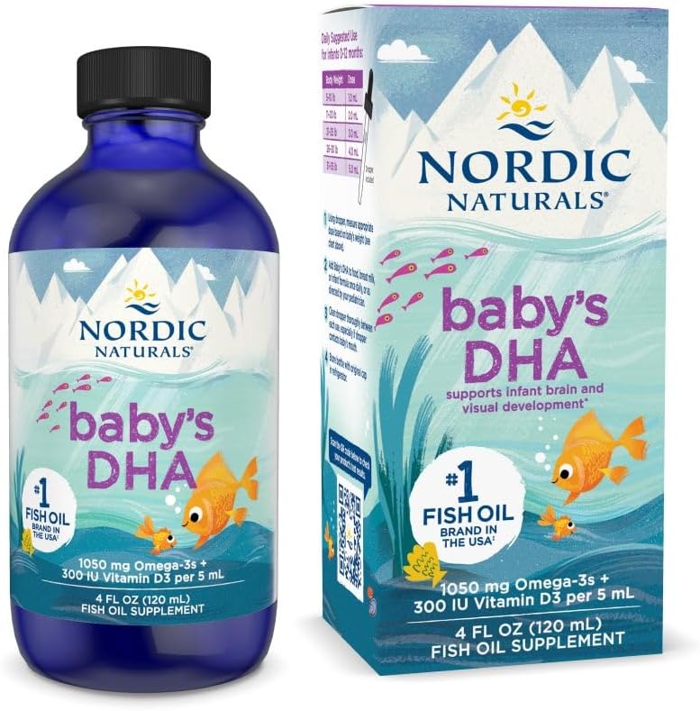 Nordic Naturals Baby's DHA, Unflavored - 4 oz - 1050 mg Omega-3 + 300 IU Vitamin D3 - Bebeklerde Beyin, Vizyon ve Nervous System Development - Non-GMO - Servisler Vary - 1050