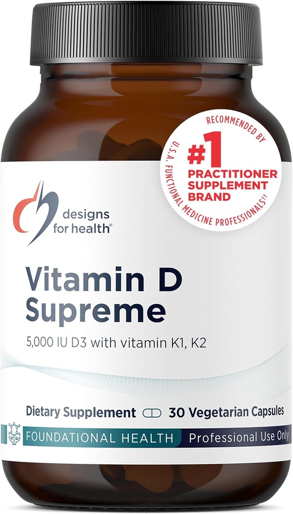 Σχέδια για την υγεία Βιταμίνη D Supreme - Βιταμίνη D 5000 IU με 2000mcg Βιταμίνη K ως MK4 για την υγεία των οστών, την υγεία της καρδιάς, Mood & ανοσοποιητική υποστήριξη - Βιταμίνη D3 Ενισχυμένη με GG συμπλήρωμα (30 κάψουλες)