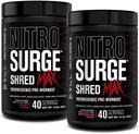 Jacked Factory Nitrosurge Shred Max Preworkout - Υψηλής απόδοσης θερμογόνος προ προπόνηση σε σκόνη με L Citrulline, Acetyl L Carnitine, Organic Caffeine - 80 εξυπηρετούν, Cherry Bomb & Watermelon Ροδάκινο