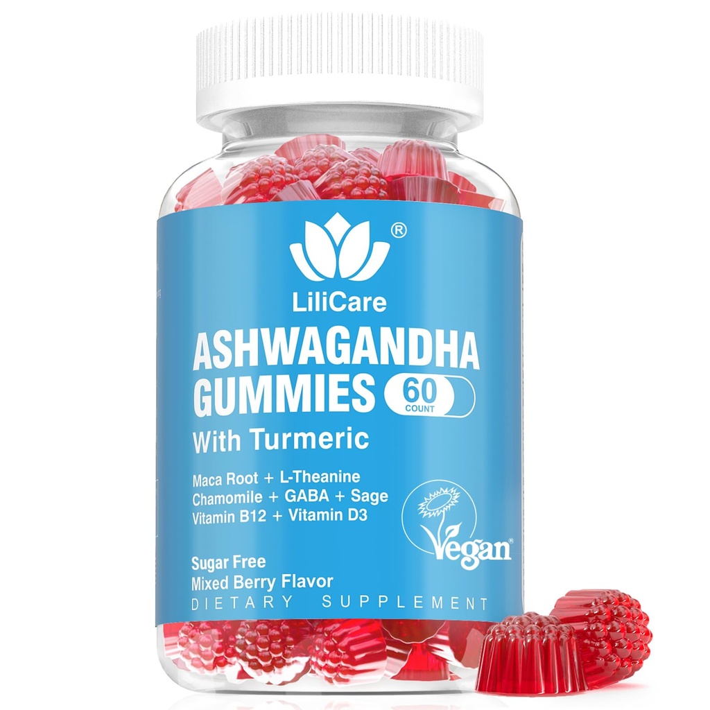 Ashwagandha Gummies, 2000 mg Organik Ashwa Root Extract Supplement for Women & Men - 60 Kont - Ashwagandha Combs Kombinasyon Supplements