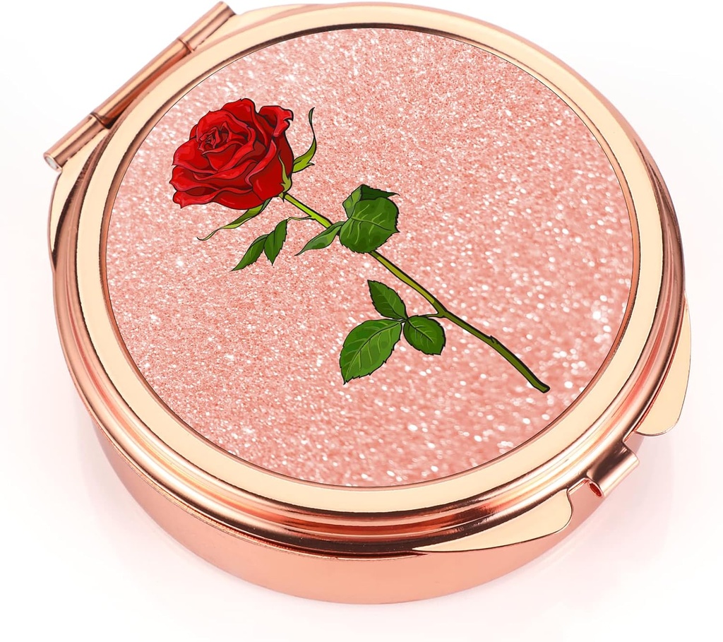 Dynippy Pill Case Pill Box with Mirror Pocket 3 Karşılaştırmalı Tıp Davası Pill Organizer for Pocket Purse and Travel (Round, Rose Gold-Rose)