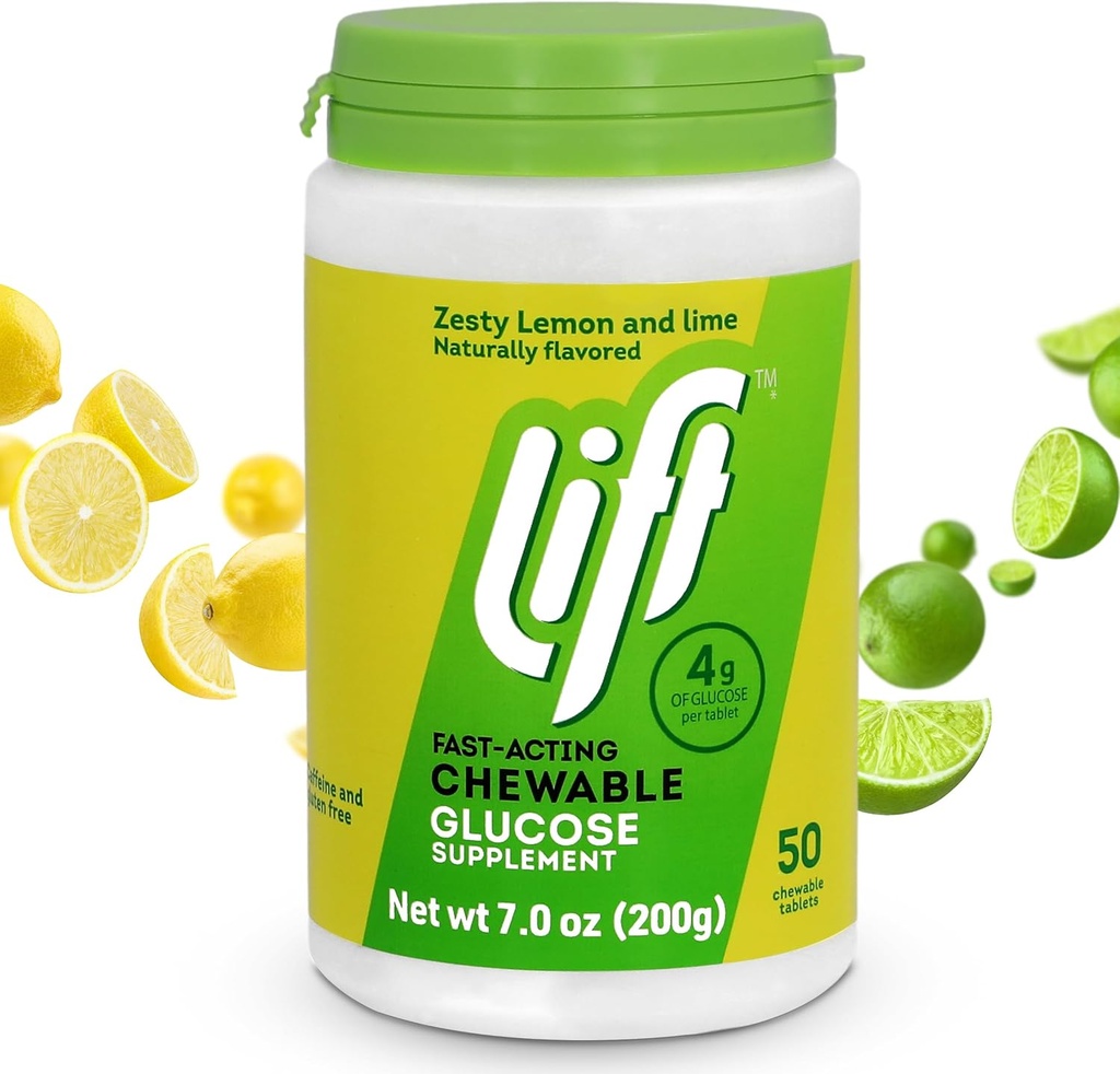 Asansör Glucose | Hızlı Teklif Glucose Chewable Energy Tabletler | Lemon & Lime | 50 ct Jar (Pack of 1)