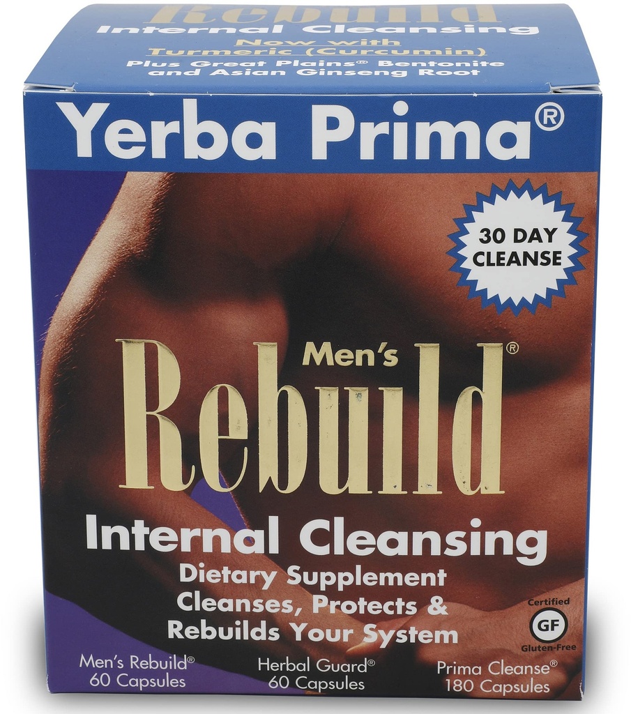 Yerba Prima Cleanse Men Rebuild Kit - 30 Günlük İç Temizler Erkek için Tasarlanmış Supplements - Prostate & Colon Health - Kidney & Liver - Natural Herbal Psyllium Fiber, Aloe Vera, Milk Butle Tohum