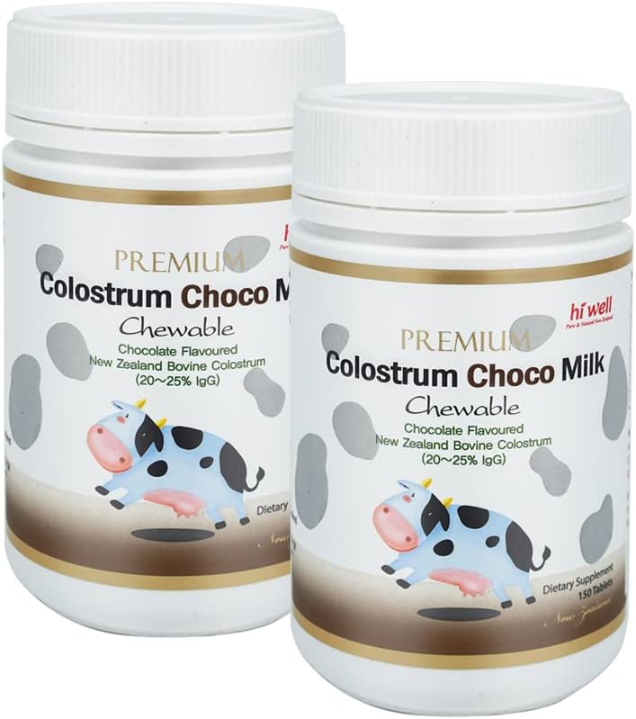 (Pack of 2) Hi Well Premium Grass-Fed Colostrum Choco Milk 150 Tablet Yeni Zelanda Bovine Colostrum