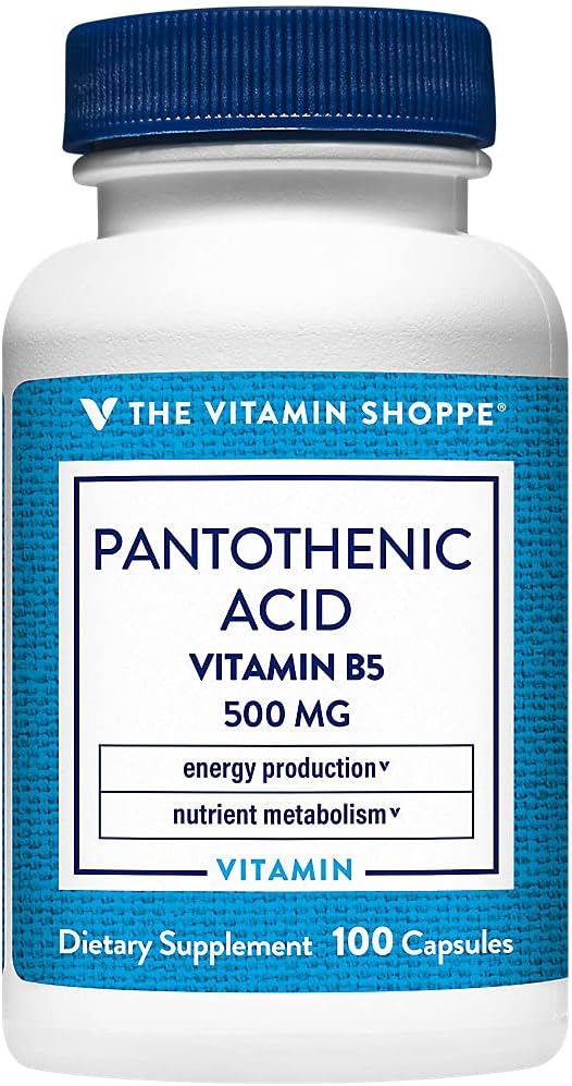 Shoppe Pantothenic Acid 500MG, B5 Vitamini ile, Enerji Üretimi ve Saç, Skin, Nails, Once Daily (100 Capsules)