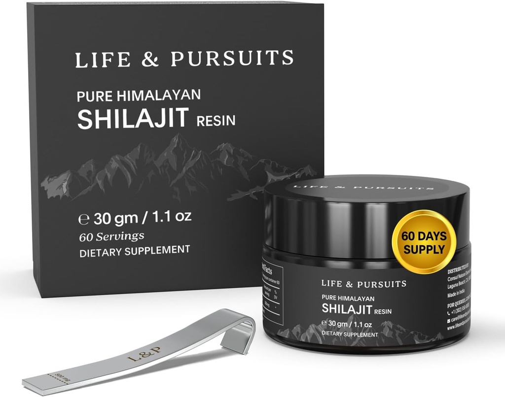 Life & Pursuits 100% Pure Real India Himalaya Shilajitwear, 1.1 oz 500 mg, En Az% 75 Fulvic Acid, 85+ Trace Minerals, Dietary Supplement for Men 3rd Party Lab Test Raporu, 60 Hizmetler (Pazar 1)