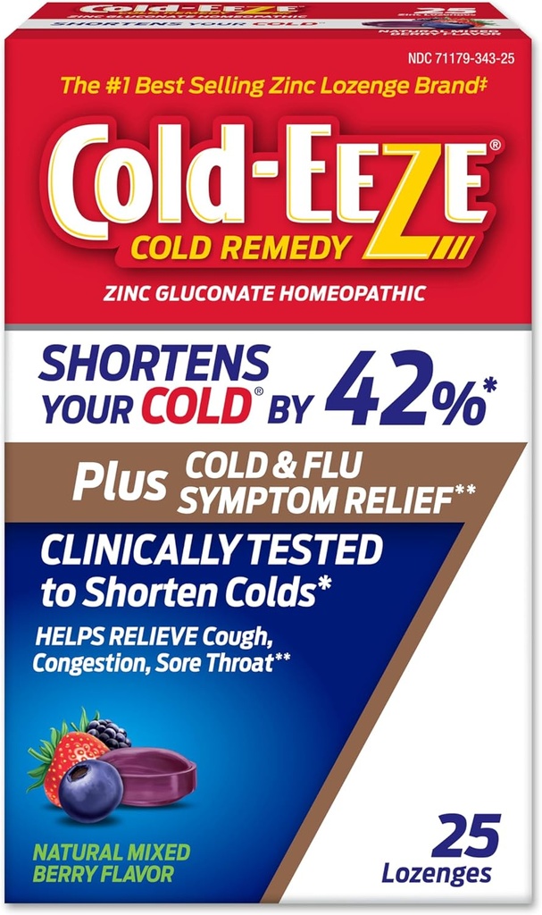 Ψυχρό-Eeze Plus Φυσικό Μικτό Berry Ψυχρό & Γρίπη Ψευδάργυρος Lozenges, Multi-Συμπτώματα Ανακούφιση, Ομοιοπαθητική Ψυχρή Θεραπεία, μειώνει τη διάρκεια του κοινού κρυολογήματος, Sambucus Nigra για να ανακουφίσει το κρύο & συμπτώματα γρίπης, 25 Ct