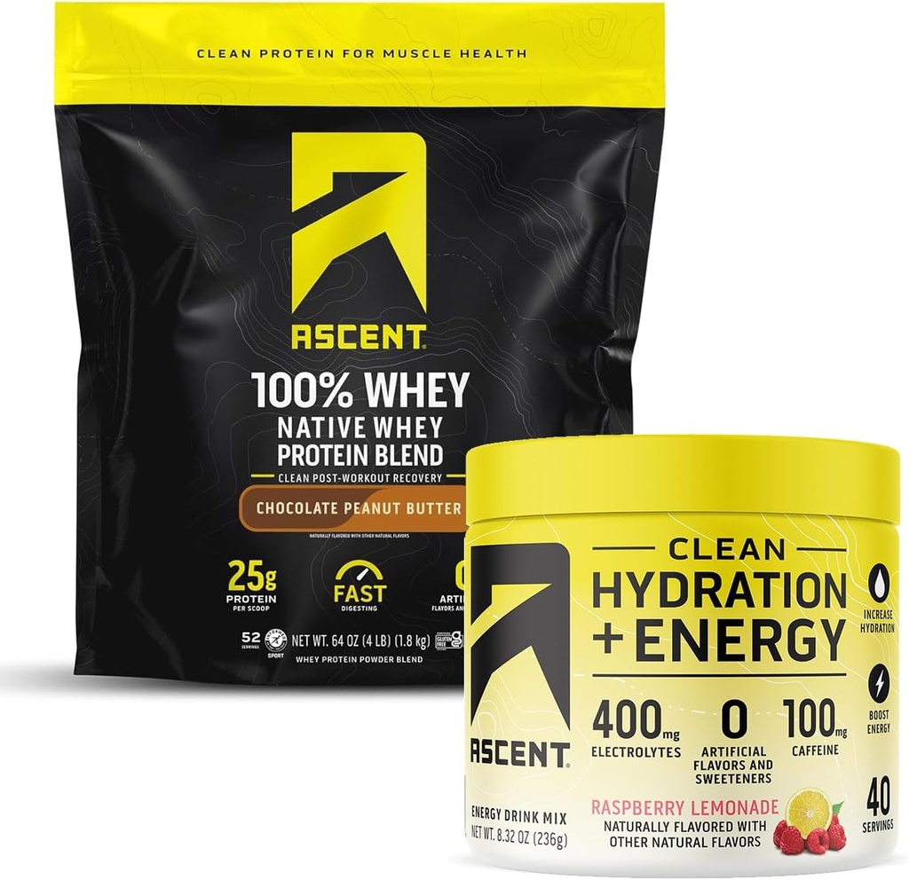 Yüzde 100 Whey proteini Toz, Chocolate Peanut Butter 4 lb & Hydration + Enerji Elektrolytes, Raspberry Lemonade 40 Hizmetler