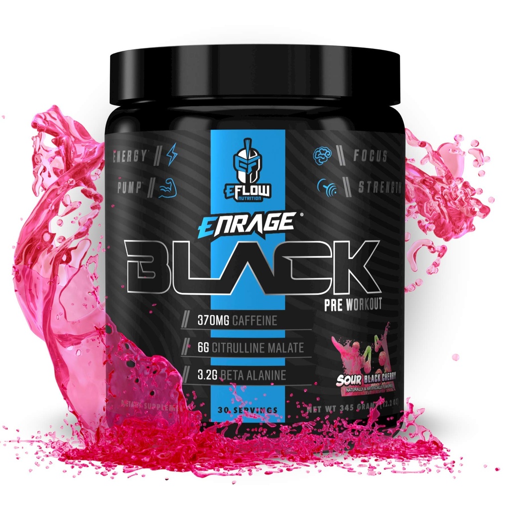 eFlow Beslenmesi Siyah Yüksek Stimulant Pre Workout Supplement - Preworkout Toz to Boost Energy, Pumps and Strength - 4 Flavors (30 Servisler) (Sour Black Cherry)