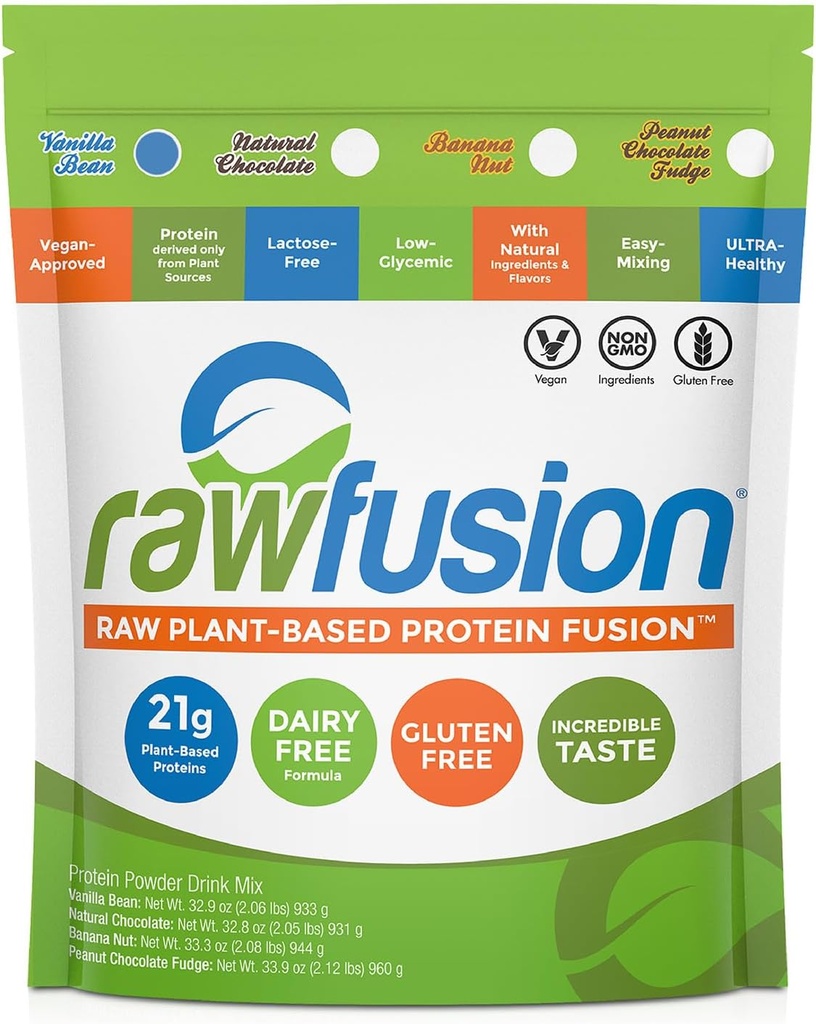Rawfüzyon Vegan Protein Toz, Vanilla Bean – 30 Hizmet, 21g Plant-Based Protein, Low Net Carbs, Non-Dairy, Gluten-Free, Soy-Free, Kosher, Non-GMO, 2.06lbs