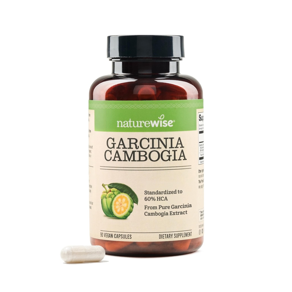 Naturewise Garcinia Cambogia -% 60 HCA Concentration Extract, Natural Support for Kilo Goals and Energy Levels - Vegan, Non-GMO, Gluten Free - 90 Capsules[1-3 Ay Supply]