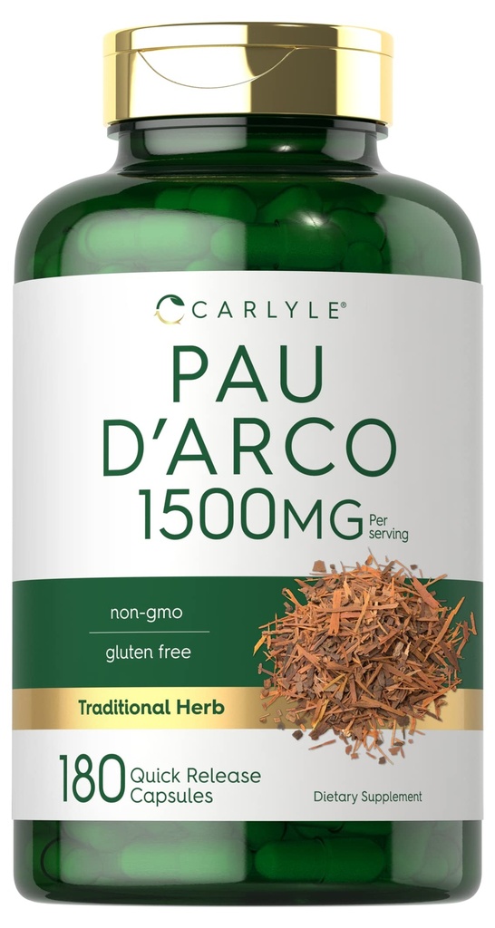 Carlyle PAU D'Arco Capsules | 1500 mg | 180 Count | Non-GMO, Gluten Free | Herbal Supplement