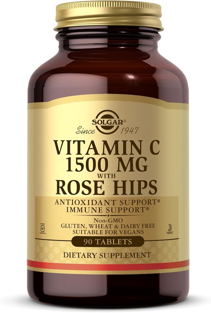 Solgar C 1500 mg Rose HIPS, 90 Tablet - Antioksi & Immune Support - Genel Sağlık - Sağlıklı Cilt ve Ortakları Destek - Non-GMO, Vegan, Gluten Free, Süt Free, Kosher - 90 Hizmetler