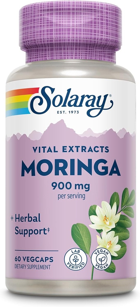 SOLARAY Moringa Capsules 900 mg - Moringa Supplement 135 mg Saponins - Herbal Support w / Naturally Occurring Vitamins, Minerals, Amino Asits, Vegan, 60-Day Garanti, 30 Serv, 60 VegCaps