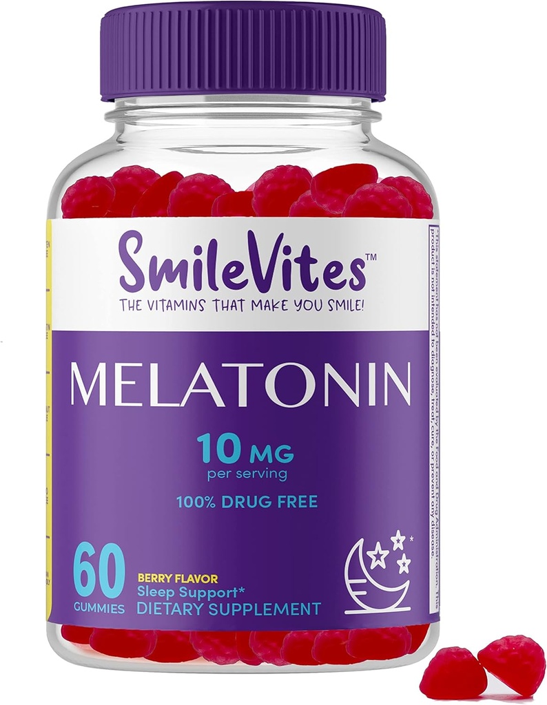 Heartland Pharma Melatonin Gummies 10mg |% 100 Drug-Free Sleep Aid | Supports Restful Sleep & Relaxation | Non-Habit Form | Berry Flavor | 60