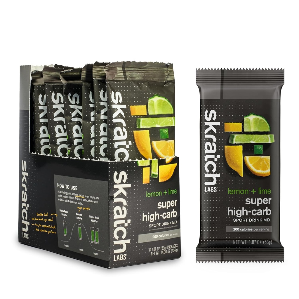 Skratch Labs Super High-Carb Drink Mix Packets - Carbohydrate Powder - Cluster Dextrin and Electrolytes - Endurance Energy- Energy Gel Alternative - Lemon/Lime - 8 Single Serving Packets - Non-GMO