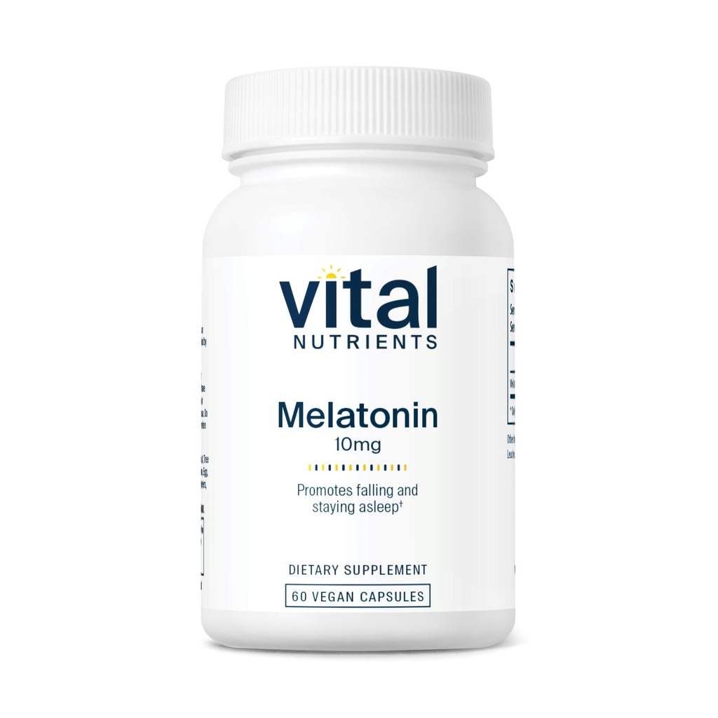 Vital Nutrients Melatonin 10mg | Vegan | Vücut Doğal Uyku Döngüsünü Desteklemek için Uyku Tamamı* | Gluten, Süt, Soy Free | 60 Capsules