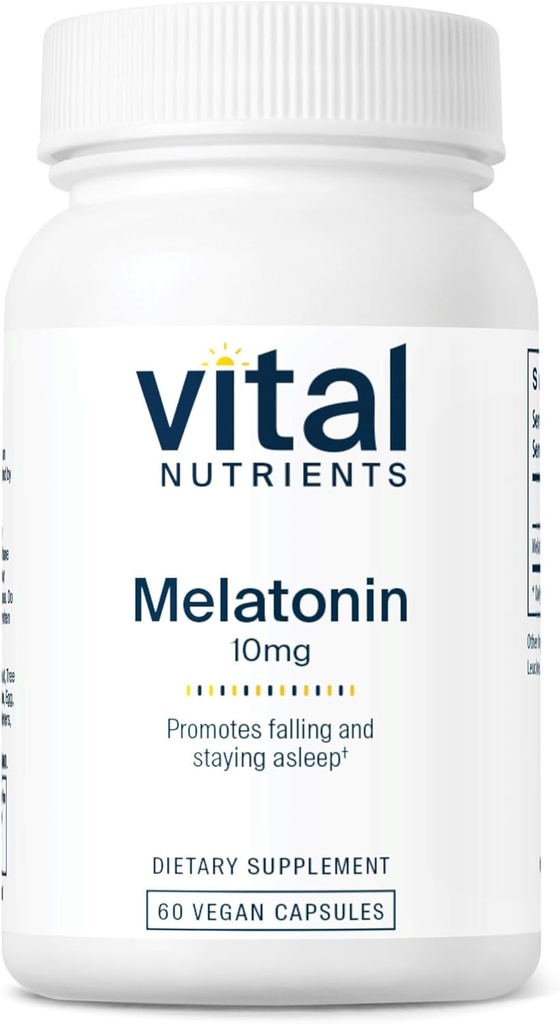 Vital Nutrients Melatonin 10mg | Vegan | Vücut Doğal Uyku Döngüsünü Desteklemek için Uyku Tamamı* | Gluten, Süt, Soy Free | 60 Capsules