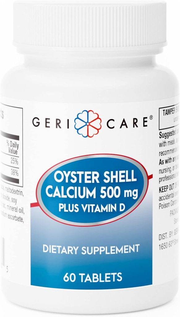 GeriCare Oyster Shelluba 500 mg + Vitamin D, Bone Health, Beslenme Supplement Tabletleri, 60 Kont ( 1 )