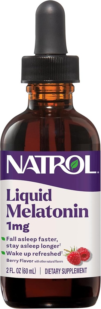 Natrol Liquid Melatonin 1 mg, συμπλήρωμα μελατονίνης ενηλίκων για την πτώση του ύπνου ταχύτερη και να μείνετε περισσότερο ύπνο, αφύπνιση Αναζωογονηθεί, 2 OZ Berry-Flavored υγρό, 15 εξυπηρετούν