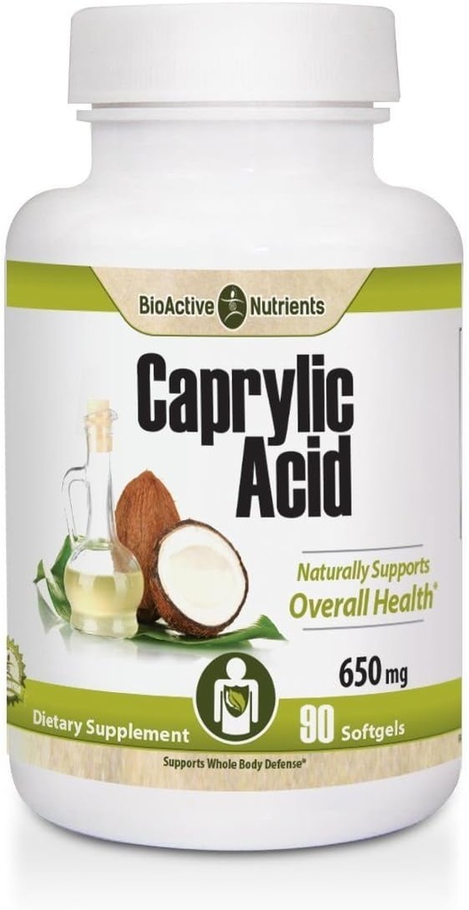 BIOACTIVE NUTRIENTS - Caprylic Acid - 600 mg - 100 Softgels - Gut ve Digestive Health, GI Balance, Gastrointestinal Support ve Intestinal Health, Gluten Free Health, Gluten Free Health