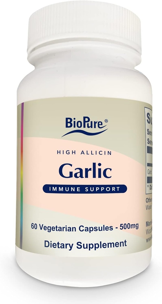 BioPure High Allicin, Supplement – Potent Organic Supplement Rich in Allicin, Trace Minerals, Vitaminler, Amino Asits, & Enzymes for Immune, Detox, Gut Health, & General Wellness – 60 Capsules