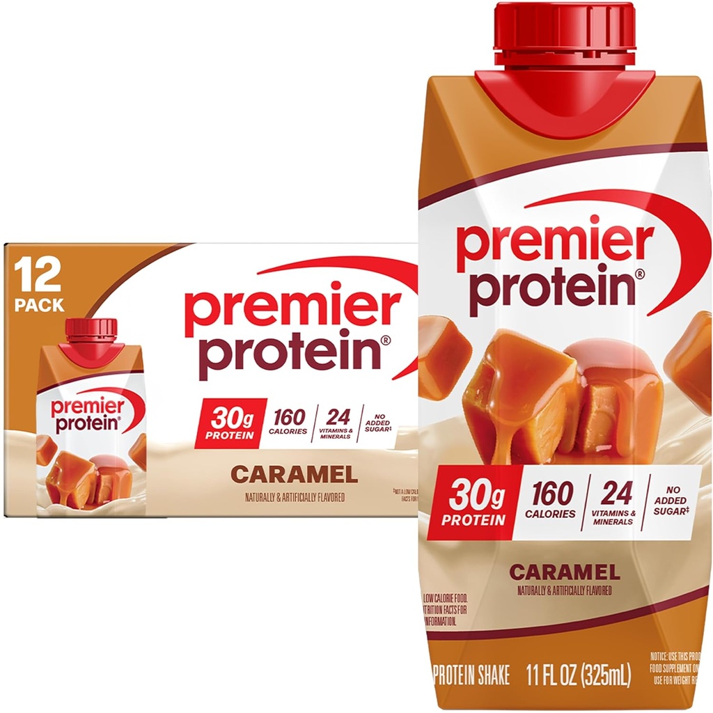 Premier Protein Shake, Caramel, 30g Protein, 11 fl oz, Συσκευασία των 12 (Συσκευασία Μαΐου Vary)