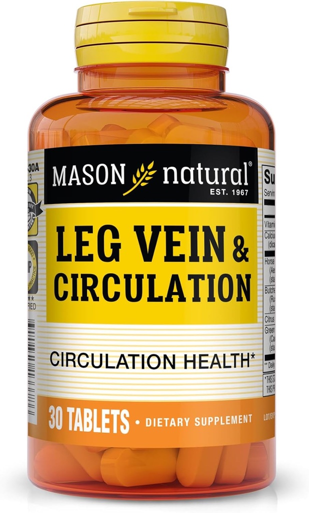 MASON NATURAL Leg Vein & Circulation, A Vitamin C, Steel & Green Tea for Daily Circulation Support, 30 Tablets