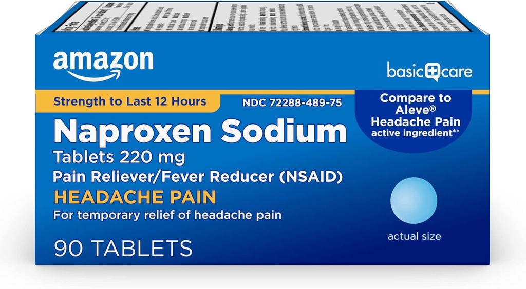 Temel Bakım Baş ağrısı Ağrısı Naproxen sodyum Tabletleri 220 mg, Ayrıca Relieves Arthritis, Muscular Aches, Backache, Menstrual Cramps and Toothache, 90 Count