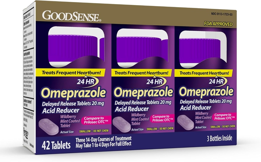 GoodSense Omeprazole, Prilosec ile karşılaştırıldığında, Gecikme Tabletleri 20 mg, Asit Tespiti, Wildberry Mint Kaplaması, 42 Count