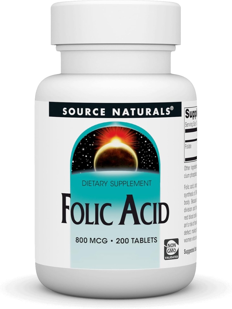 Πηγές Φυσικό Φολικό οξύ 800 McG Tablet, 200 Count