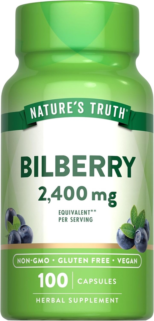 Nature's Truth Bilberry Extract Capsules | 2400 mg | 100 Count | Non-GMO & Gluten Free Supplement Supplement