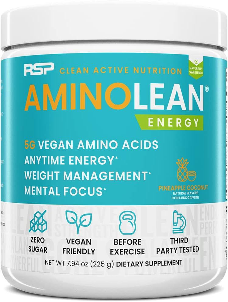 RSP VeganLean – All-in-One Natural Pre Workout, Amino Energy, Kilo Management with BCAAs, Complete Vegan Preworkout Toz, Pineapple Coconut