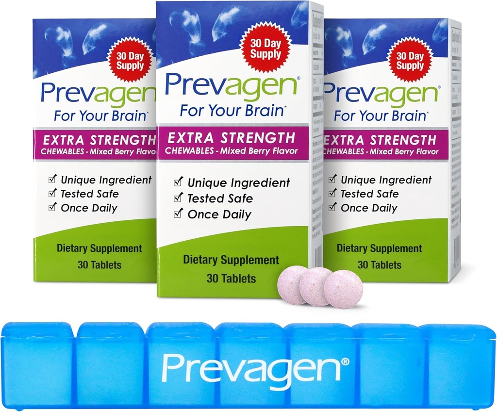 Prevagen Ekstra Kuvvet Karma Berry Chewables - 90 Tabletler (3 Ay Supply) | Apoaequorin Plus Vitamin D3, 7Day Pill Minder
