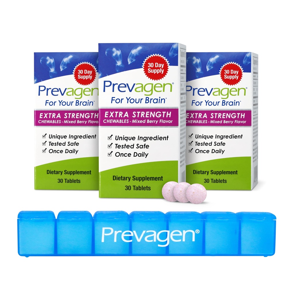 Prevagen Ekstra Kuvvet Karma Berry Chewables - 90 Tabletler (3 Ay Supply) | Apoaequorin Plus Vitamin D3, 7Day Pill Minder