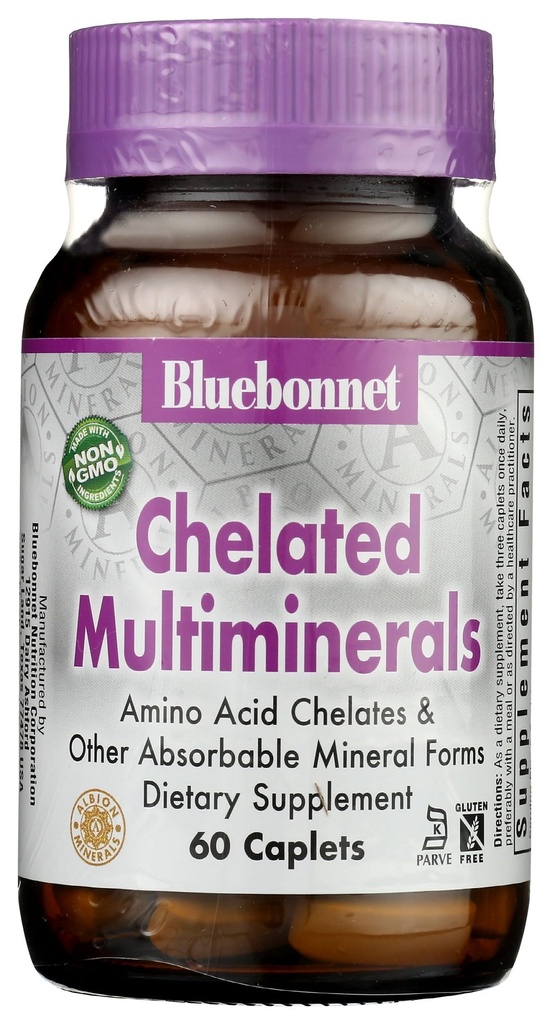 Bluebonnet Beslenme Yüksek Potency Chelated Multiminerals, Albion Chelated Minerals, Soy-Free, Gluten-Free, Non-GMO, Kosher Sertifikalı, Süt-Free, 60 Caplets, 20 Hizmet