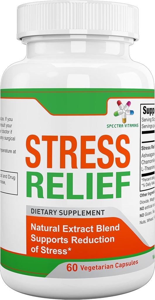 Spectra Vitamins Stress Relief for Adults, Natural Stress Supplement with Ashwagandha and Herbal Formula, Focus and Energy Supplement to Relax and Calm, 60 Κάψουλες