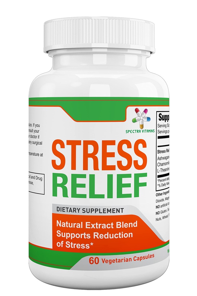 Yetişkinler için Spectra Vitaminleri Stres Yardımı, Ashwagandha ve Herbal Formula, Focus ve Energy Supplement to Relax and Calm, 60 Capsules