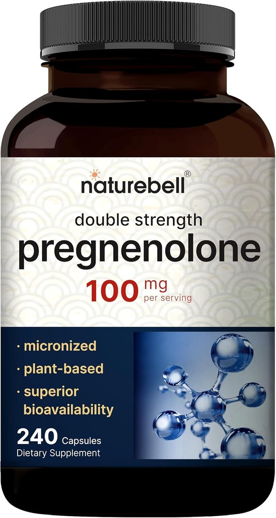Pregnenolone 100 mg, 240 Capsules |% 99, Micronized Grade for Higher Abors, Plantive – Natural Precursor, Brain, & Immune Health Supplement – Non-GMO, Soy Free