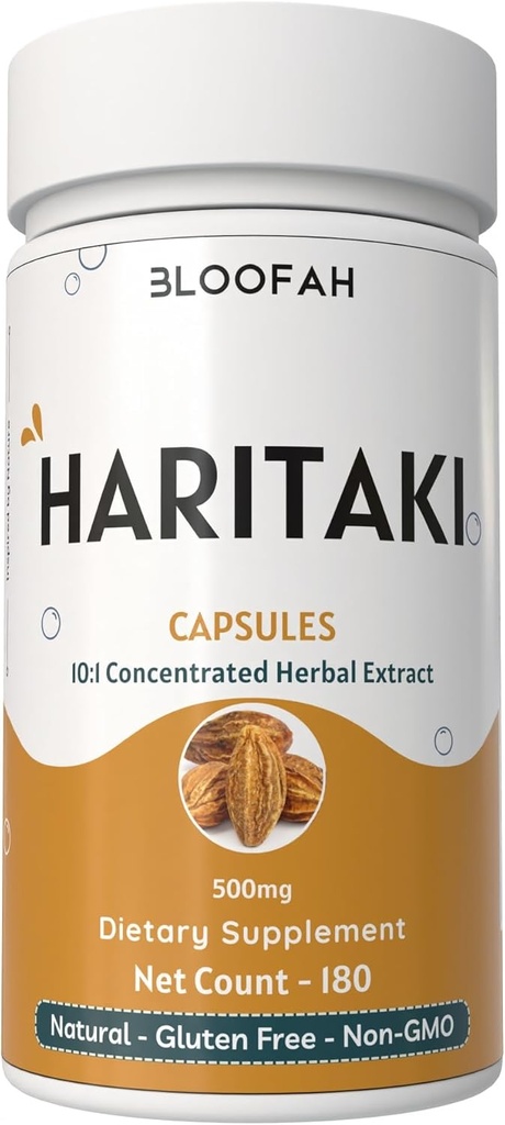 Haritaki Meyve Capsules 500 mg | 10:1 Doğal Haritaki Toz (Terminalia chebula) | Non-GMO, Gluten-Free Herbal Supplement | Capsules for Wellness (180 Kont)