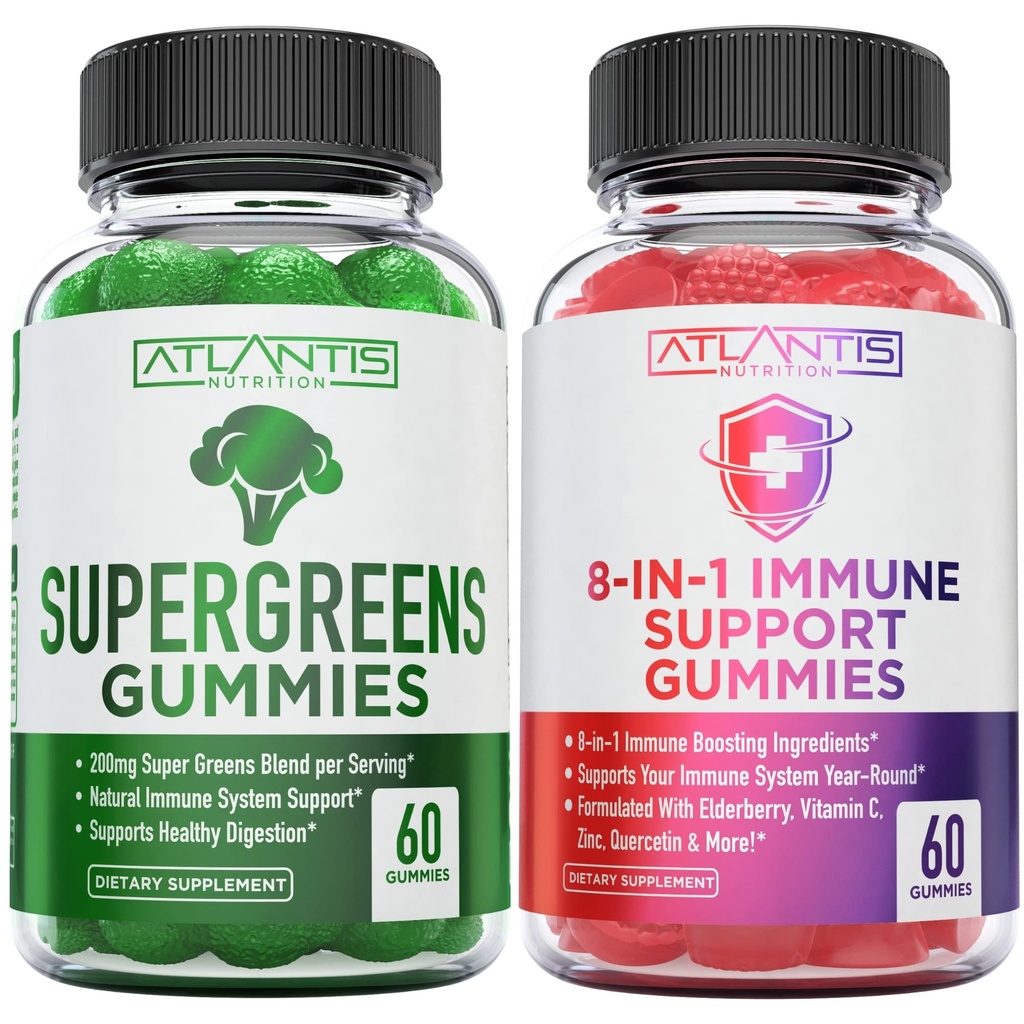 Atlantis Beslenme 60 Supergreens Gummies + 8in-1 Immune Support 60 Gummies