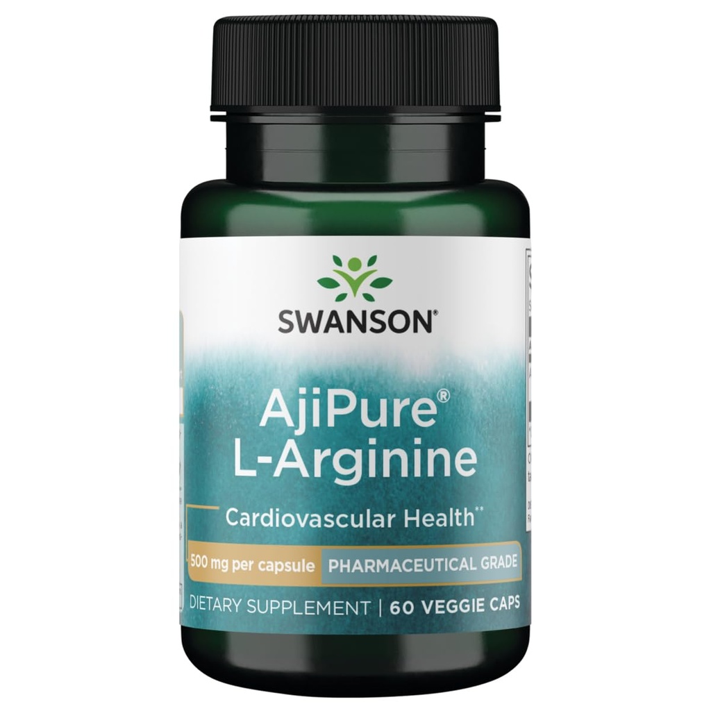 Swanson Amino Asit Ajipure L-Arginine Farm Grade 500 Milligram 60 Veg Capsules