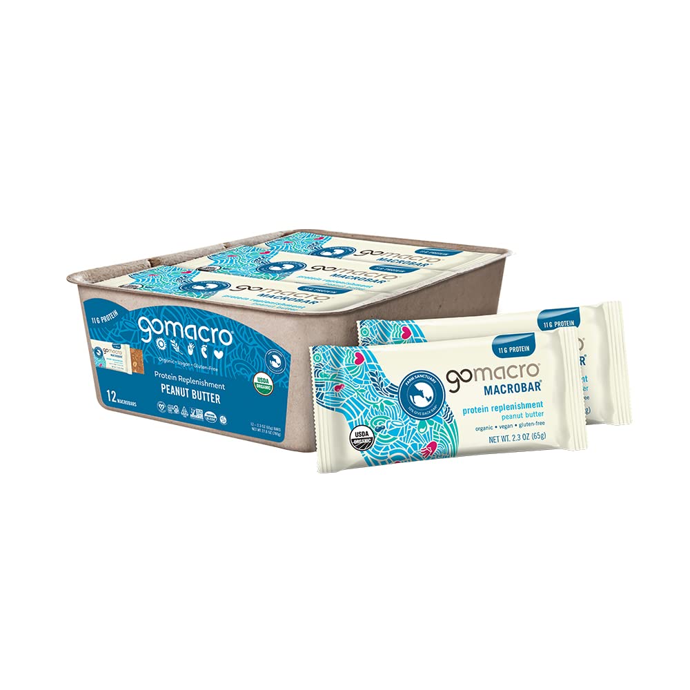 GoMacro MacroBar Organic Vegan Protein Bars, Peanut Butter, 2.3 Ounce Bars (Brook of 12)