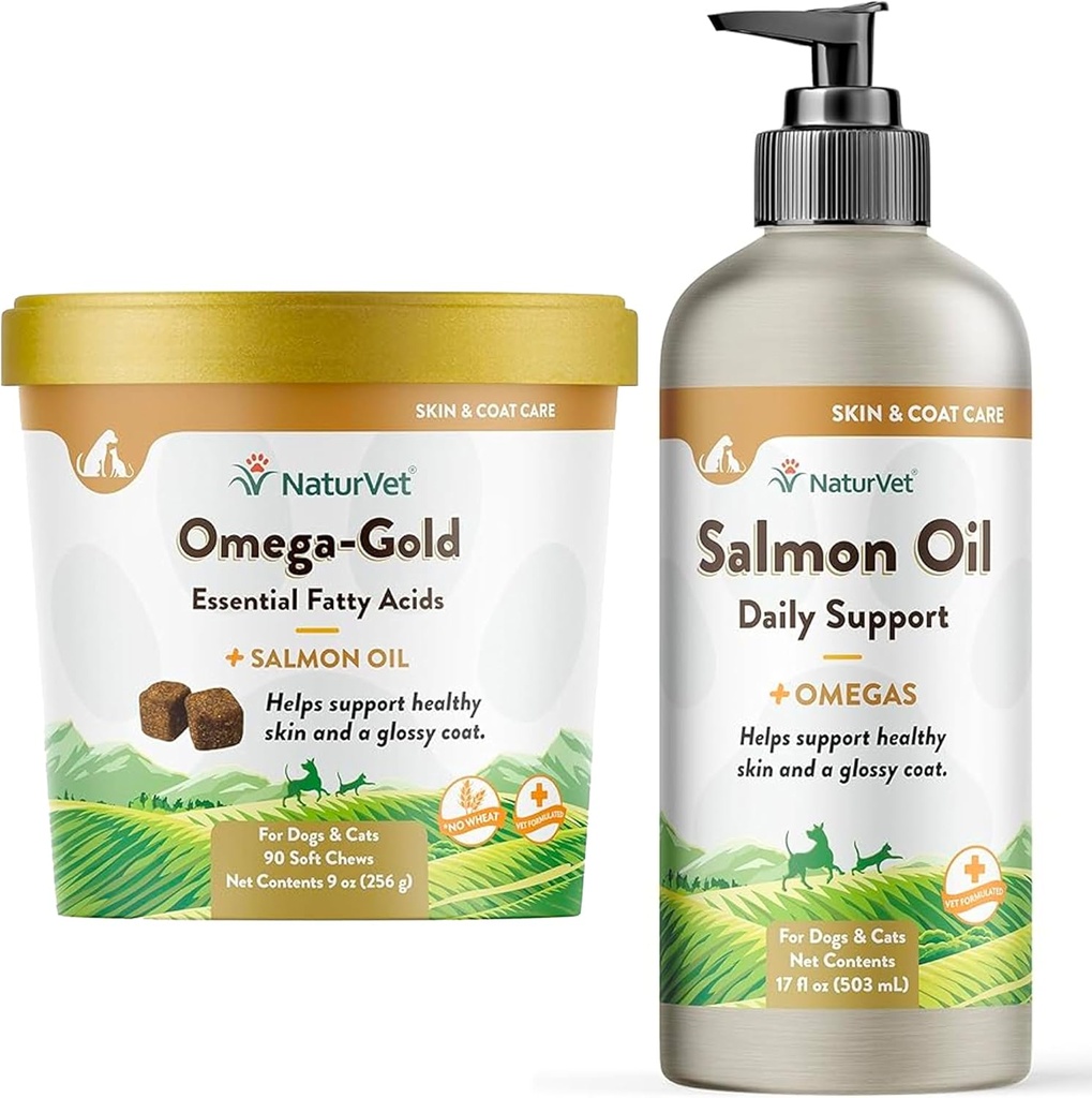 NaturVet – Salmon Oil Skin & Coat Plus Omegas - 17 Oz Oil - NaturVet – Omega-Gold Plus Salmon Oil - 90 μαλακά μάσημα