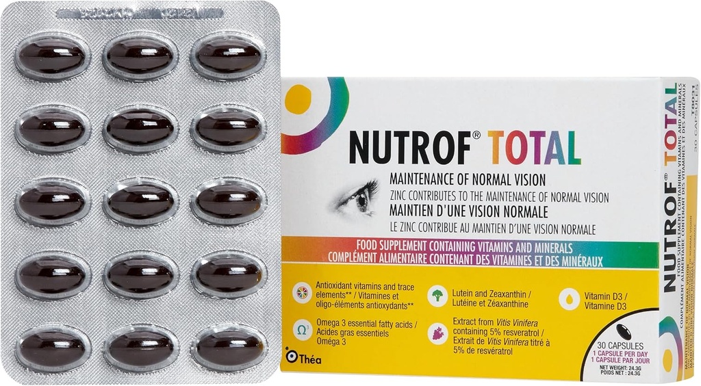 Nutrof Total Capsles – Συμπλήρωμα για την υγεία των ματιών με λουτεΐνη, ζεαξανθίνη, Ωμέγα 3, και Αντιοξειδωτικά 